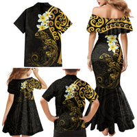 New Zealand Tuatara Plumeria Family Matching Mermaid Dress and Hawaiian Shirt Maori Gold Koru Tribal Tattoo LT01 - Polynesian Pride
