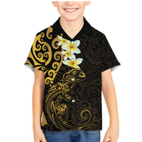 New Zealand Tuatara Plumeria Family Matching Mermaid Dress and Hawaiian Shirt Maori Gold Koru Tribal Tattoo LT01 Son's Shirt Gold - Polynesian Pride