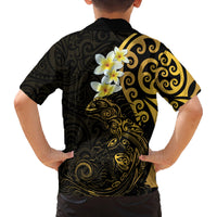 New Zealand Tuatara Plumeria Family Matching Puletasi and Hawaiian Shirt Maori Gold Koru Tribal Tattoo LT01 - Polynesian Pride