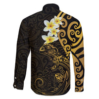 New Zealand Tuatara Plumeria Family Matching Puletasi and Hawaiian Shirt Maori Gold Koru Tribal Tattoo LT01 - Polynesian Pride
