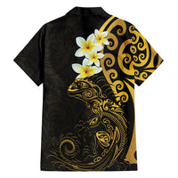New Zealand Tuatara Plumeria Family Matching Short Sleeve Bodycon Dress and Hawaiian Shirt Maori Gold Koru Tribal Tattoo LT01 - Polynesian Pride