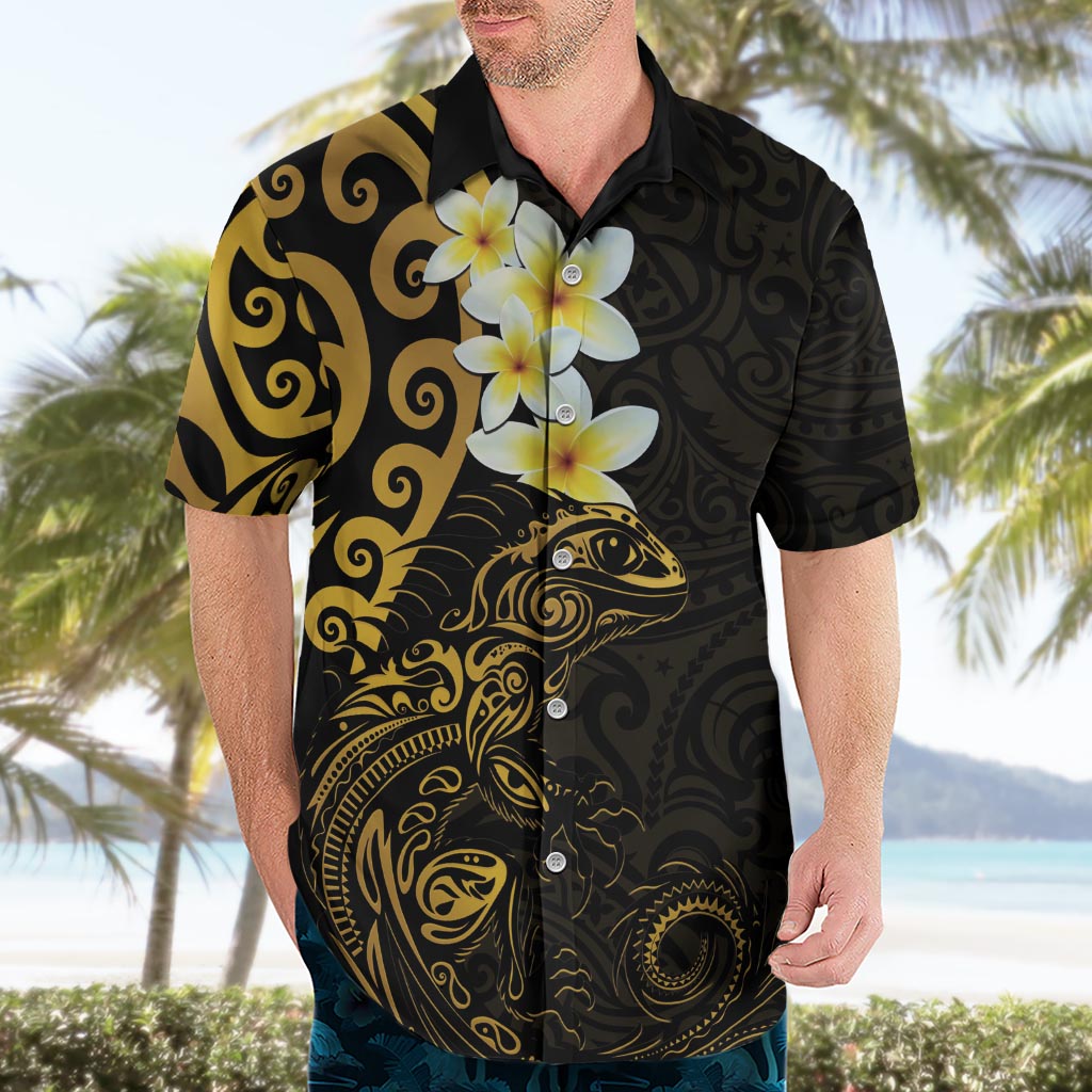 New Zealand Tuatara Plumeria Hawaiian Shirt Maori Gold Koru Tribal Tattoo LT01 - Polynesian Pride