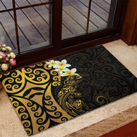 New Zealand Tuatara Plumeria Rubber Doormat Maori Gold Koru Tribal Tattoo