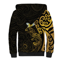 New Zealand Tuatara Plumeria Sherpa Hoodie Maori Gold Koru Tribal Tattoo