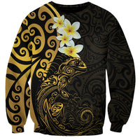 New Zealand Tuatara Plumeria Sweatshirt Maori Gold Koru Tribal Tattoo LT01 Unisex Gold - Polynesian Pride