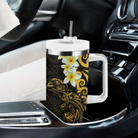 New Zealand Tuatara Plumeria Tumbler With Handle Maori Gold Koru Tribal Tattoo