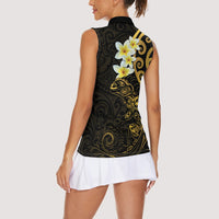New Zealand Tuatara Plumeria Women Sleeveless Polo Shirt Maori Gold Koru Tribal Tattoo