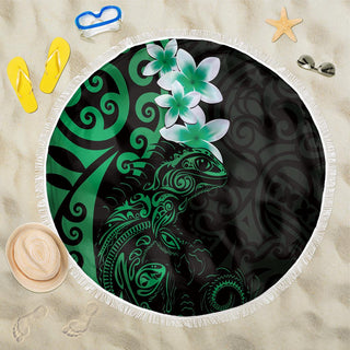 New Zealand Tuatara Plumeria Beach Blanket Maori Green Koru Tribal Tattoo LT01 - One Size / 150cm / Green