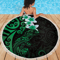 New Zealand Tuatara Plumeria Beach Blanket Maori Green Koru Tribal Tattoo