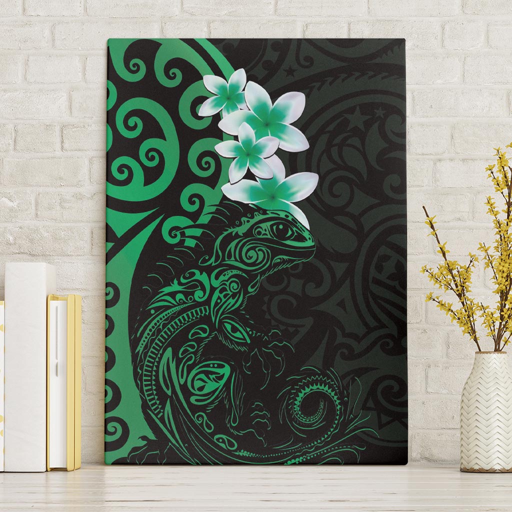 New Zealand Tuatara Plumeria Canvas Wall Art Maori Green Koru Tribal Tattoo