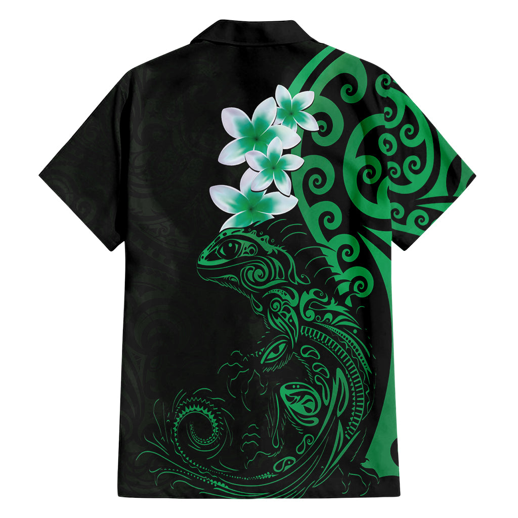 New Zealand Tuatara Plumeria Family Matching Off Shoulder Short Dress and Hawaiian Shirt Maori Green Koru Tribal Tattoo LT01 - Polynesian Pride