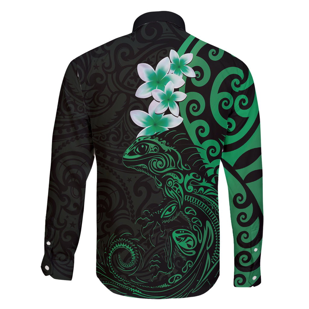 New Zealand Tuatara Plumeria Family Matching Summer Maxi Dress and Hawaiian Shirt Maori Green Koru Tribal Tattoo LT01 - Polynesian Pride