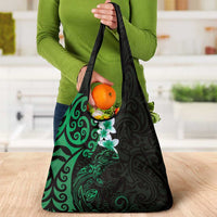New Zealand Tuatara Plumeria Grocery Bag Maori Green Koru Tribal Tattoo LT01 - Polynesian Pride