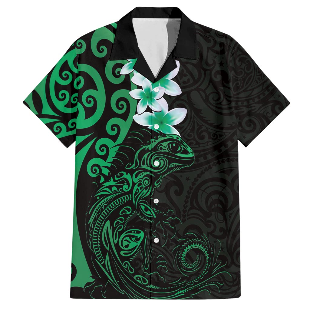 New Zealand Tuatara Plumeria Hawaiian Shirt Maori Green Koru Tribal Tattoo LT01 Green - Polynesian Pride