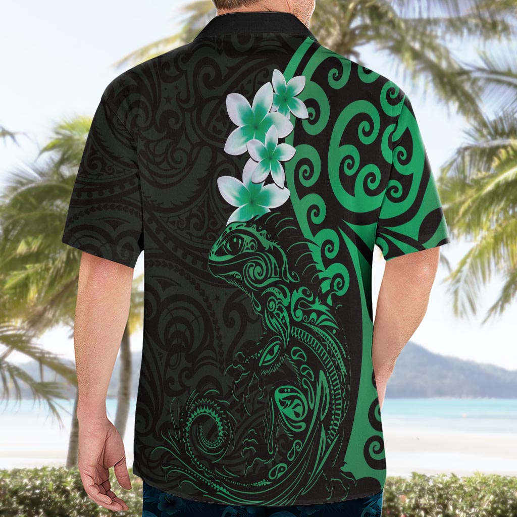 New Zealand Tuatara Plumeria Hawaiian Shirt Maori Green Koru Tribal Tattoo LT01 - Polynesian Pride