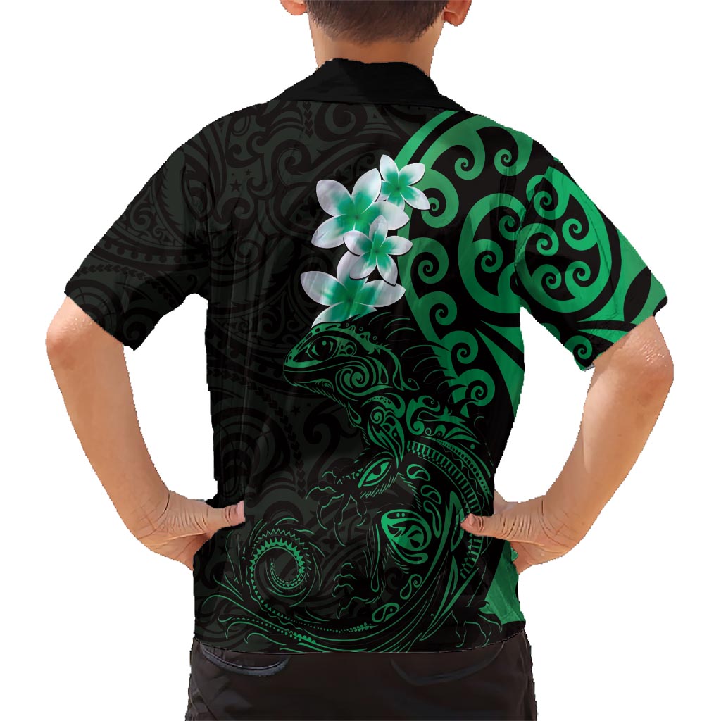 New Zealand Tuatara Plumeria Hawaiian Shirt Maori Green Koru Tribal Tattoo LT01 - Polynesian Pride