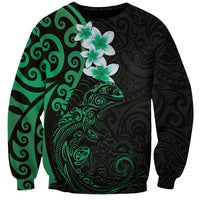 New Zealand Tuatara Plumeria Sweatshirt Maori Green Koru Tribal Tattoo LT01 Unisex Green - Polynesian Pride