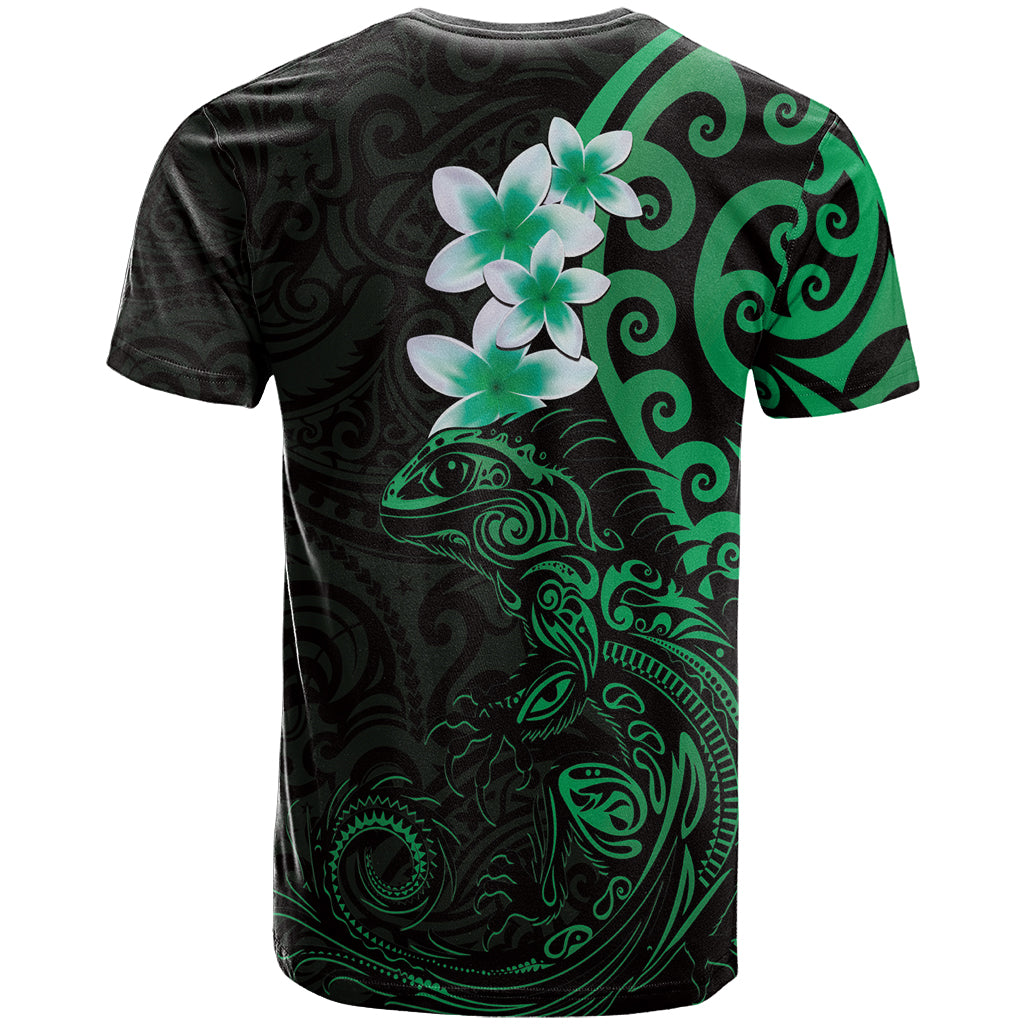 New Zealand Tuatara Plumeria T Shirt Maori Green Koru Tribal Tattoo LT01 - Polynesian Pride