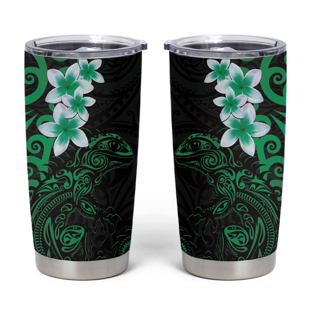 New Zealand Tuatara Plumeria Tumbler Cup Maori Green Koru Tribal Tattoo