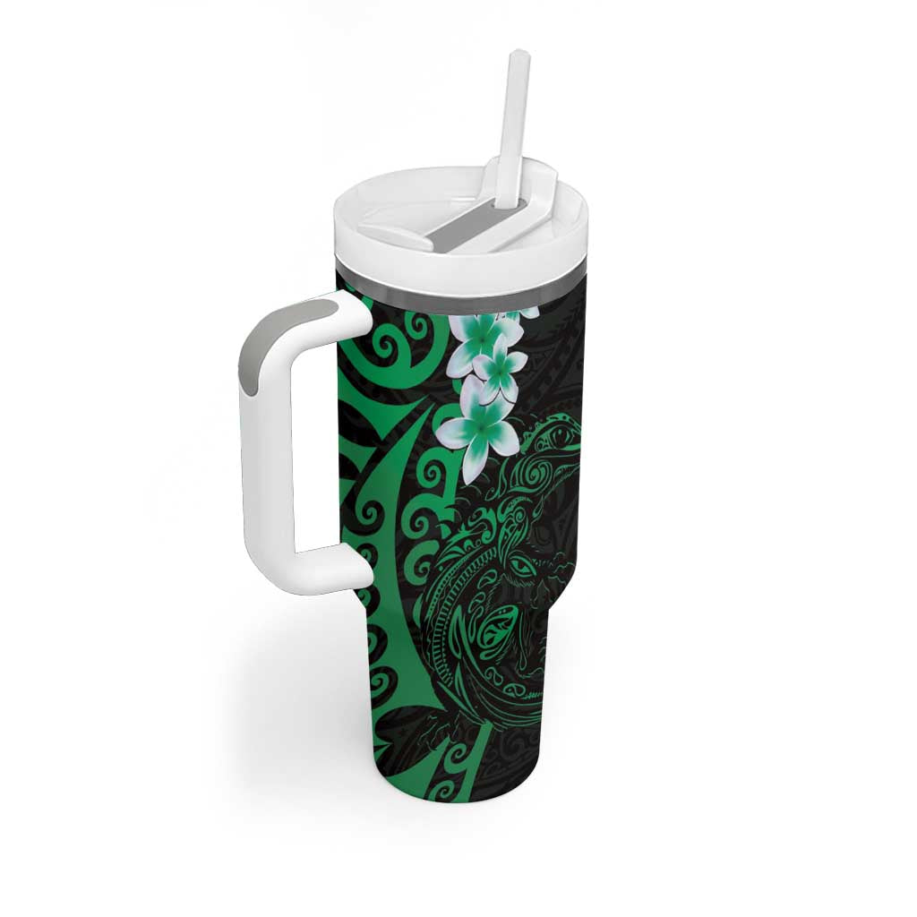 New Zealand Tuatara Plumeria Tumbler With Handle Maori Green Koru Tribal Tattoo