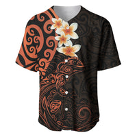 New Zealand Tuatara Plumeria Baseball Jersey Maori Orange Koru Tribal Tattoo LT01 Orange - Polynesian Pride