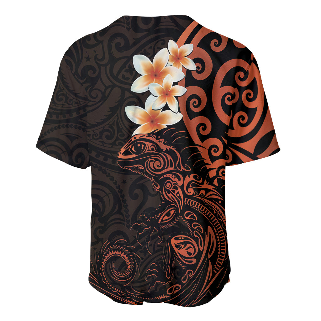 New Zealand Tuatara Plumeria Baseball Jersey Maori Orange Koru Tribal Tattoo LT01 - Polynesian Pride