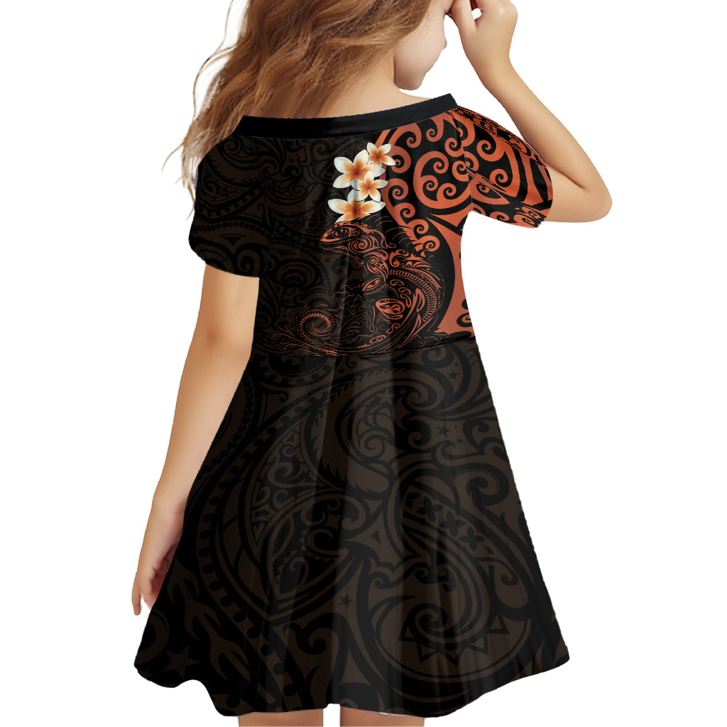 New Zealand Tuatara Plumeria Family Matching Summer Maxi Dress and Hawaiian Shirt Maori Orange Koru Tribal Tattoo LT01 - Polynesian Pride