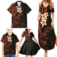 New Zealand Tuatara Plumeria Family Matching Summer Maxi Dress and Hawaiian Shirt Maori Orange Koru Tribal Tattoo LT01 - Polynesian Pride