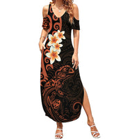 New Zealand Tuatara Plumeria Family Matching Summer Maxi Dress and Hawaiian Shirt Maori Orange Koru Tribal Tattoo LT01 Mom's Dress Orange - Polynesian Pride