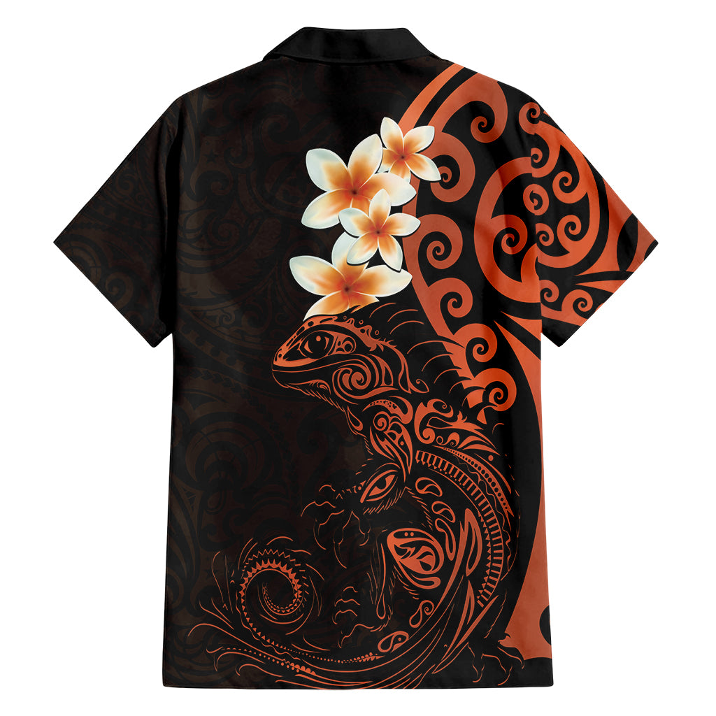 New Zealand Tuatara Plumeria Family Matching Tank Maxi Dress and Hawaiian Shirt Maori Orange Koru Tribal Tattoo LT01 - Polynesian Pride