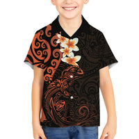 New Zealand Tuatara Plumeria Family Matching Tank Maxi Dress and Hawaiian Shirt Maori Orange Koru Tribal Tattoo LT01 Son's Shirt Orange - Polynesian Pride