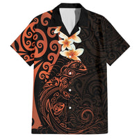 New Zealand Tuatara Plumeria Hawaiian Shirt Maori Orange Koru Tribal Tattoo LT01 Orange - Polynesian Pride
