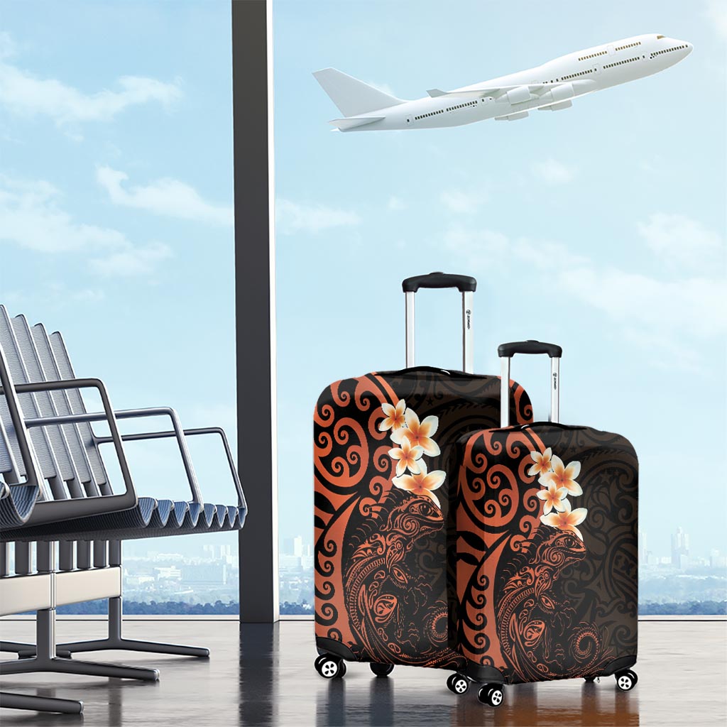 New Zealand Tuatara Plumeria Luggage Cover Maori Orange Koru Tribal Tattoo