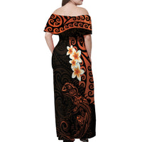 New Zealand Tuatara Plumeria Off Shoulder Maxi Dress Maori Orange Koru Tribal Tattoo