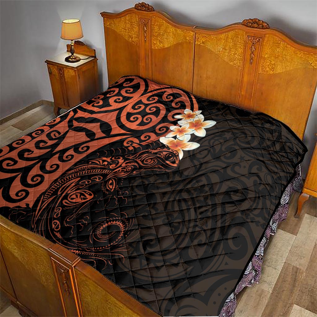 New Zealand Tuatara Plumeria Quilt Maori Orange Koru Tribal Tattoo LT01 - Polynesian Pride