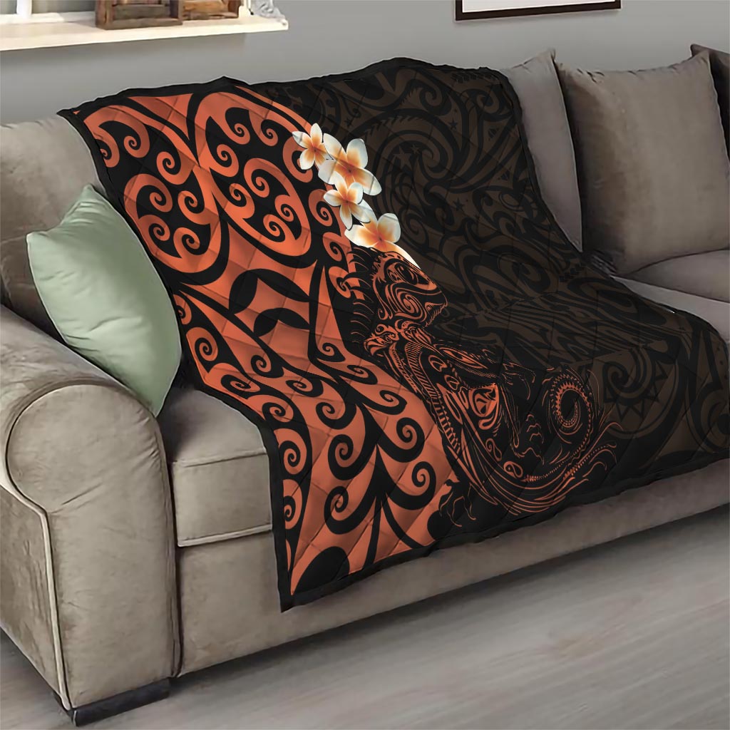 New Zealand Tuatara Plumeria Quilt Maori Orange Koru Tribal Tattoo LT01 - Polynesian Pride