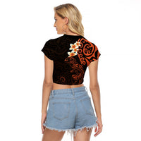 New Zealand Tuatara Plumeria Raglan Cropped T Shirt Maori Orange Koru Tribal Tattoo LT01 - Polynesian Pride