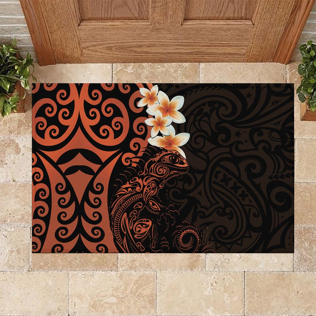 New Zealand Tuatara Plumeria Rubber Doormat Maori Orange Koru Tribal Tattoo LT01 - Polynesian Pride