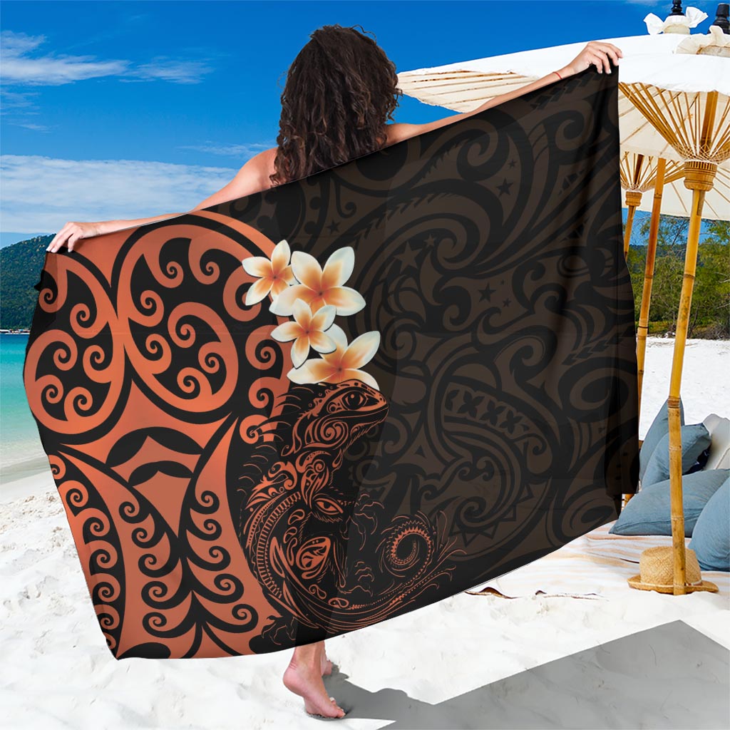 New Zealand Tuatara Plumeria Sarong Maori Orange Koru Tribal Tattoo