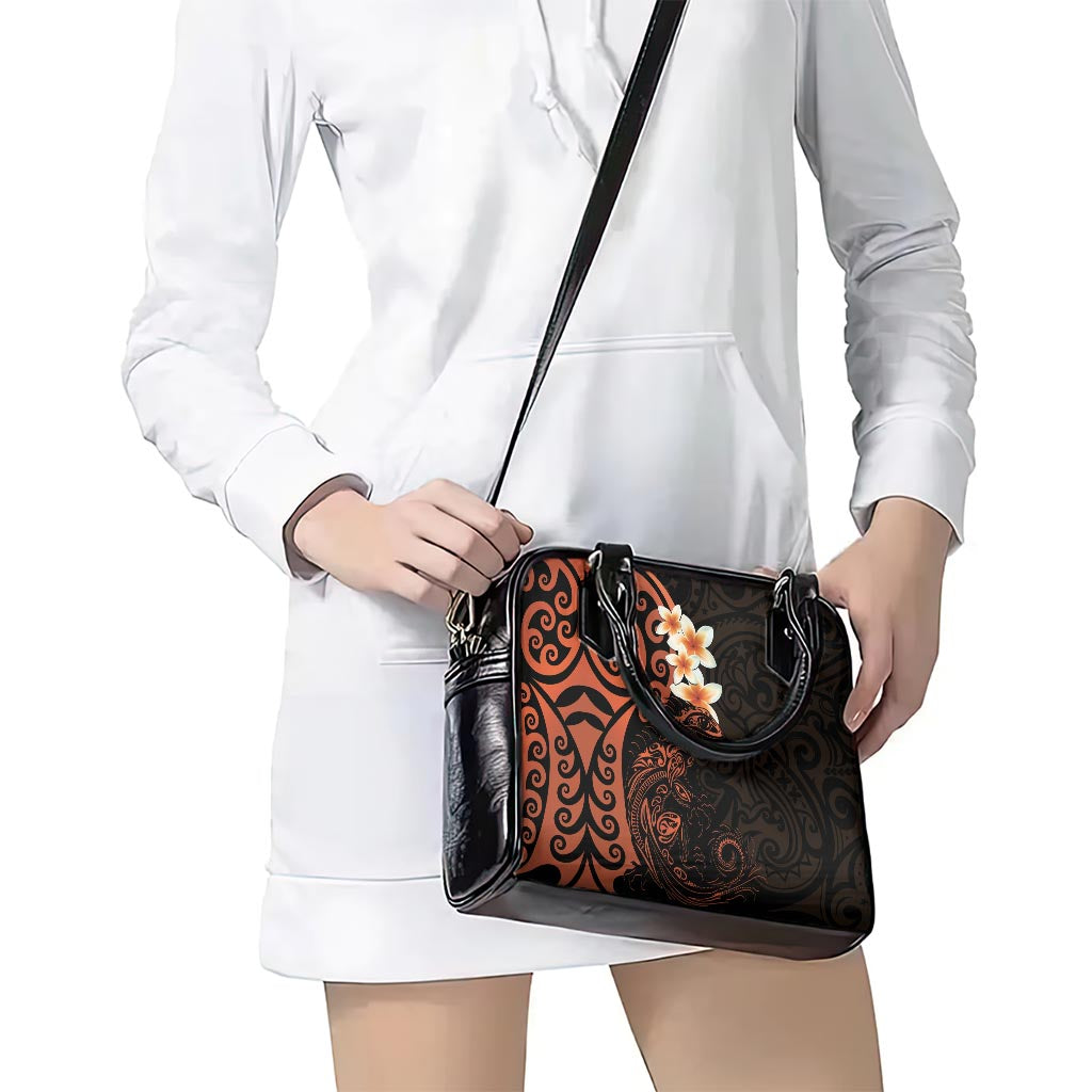 New Zealand Tuatara Plumeria Shoulder Handbag Maori Orange Koru Tribal Tattoo