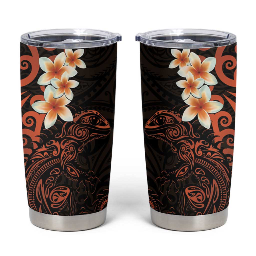 New Zealand Tuatara Plumeria Tumbler Cup Maori Orange Koru Tribal Tattoo