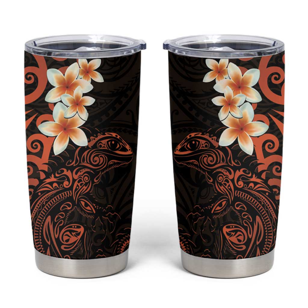 New Zealand Tuatara Plumeria Tumbler Cup Maori Orange Koru Tribal Tattoo