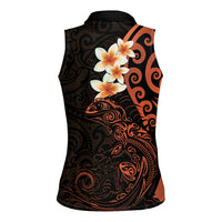 New Zealand Tuatara Plumeria Women Sleeveless Polo Shirt Maori Orange Koru Tribal Tattoo