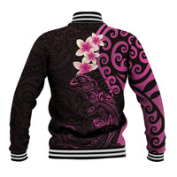 New Zealand Tuatara Plumeria Baseball Jacket Maori Pink Koru Tribal Tattoo LT01 - Polynesian Pride