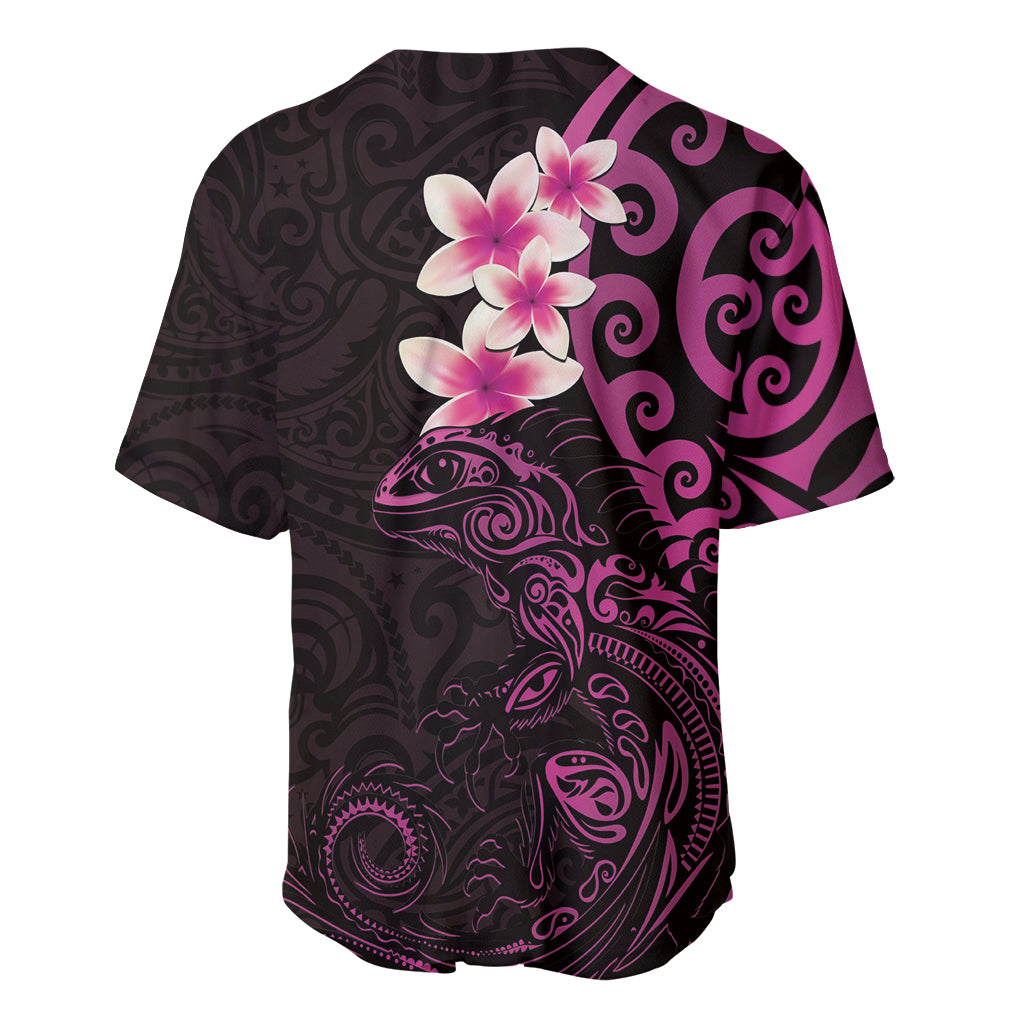 New Zealand Tuatara Plumeria Baseball Jersey Maori Pink Koru Tribal Tattoo LT01 - Polynesian Pride