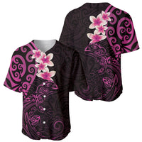 New Zealand Tuatara Plumeria Baseball Jersey Maori Pink Koru Tribal Tattoo LT01 - Polynesian Pride