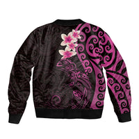 New Zealand Tuatara Plumeria Bomber Jacket Maori Pink Koru Tribal Tattoo