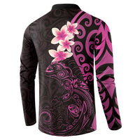 New Zealand Tuatara Plumeria Button Sweatshirt Maori Pink Koru Tribal Tattoo LT01 - Polynesian Pride