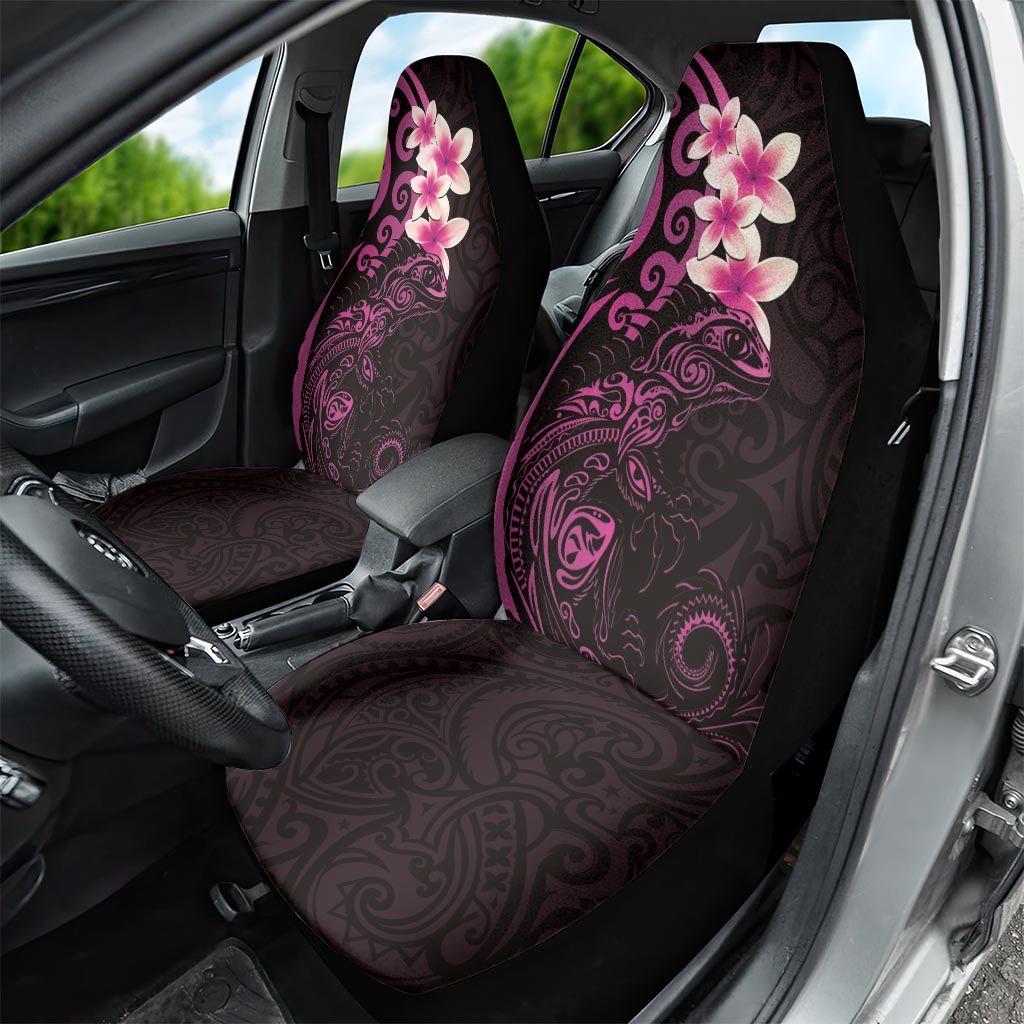 New Zealand Tuatara Plumeria Car Seat Cover Maori Pink Koru Tribal Tattoo