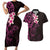 New Zealand Tuatara Plumeria Couples Matching Short Sleeve Bodycon Dress and Hawaiian Shirt Maori Pink Koru Tribal Tattoo